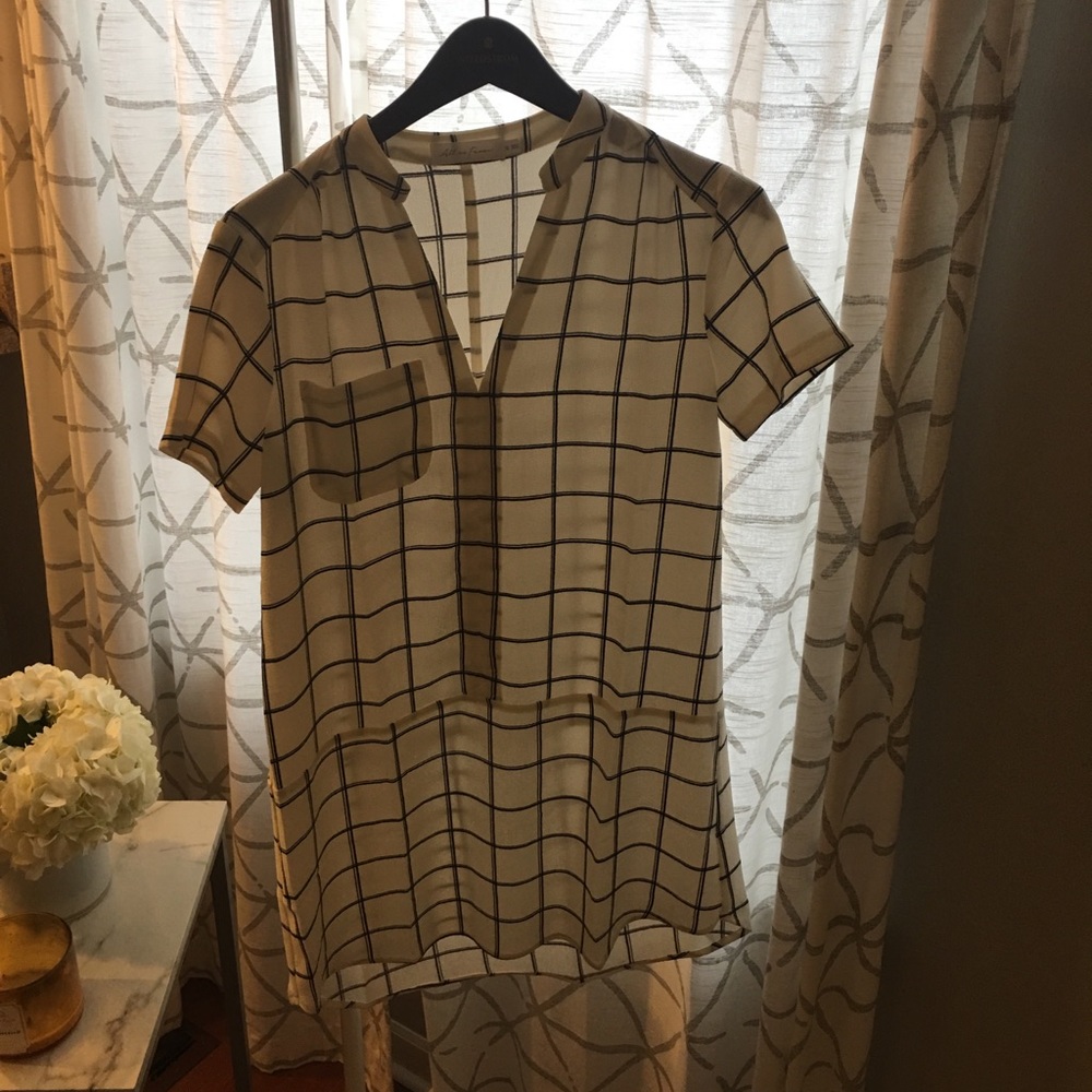 All in favor geometric plaid shirt dress small